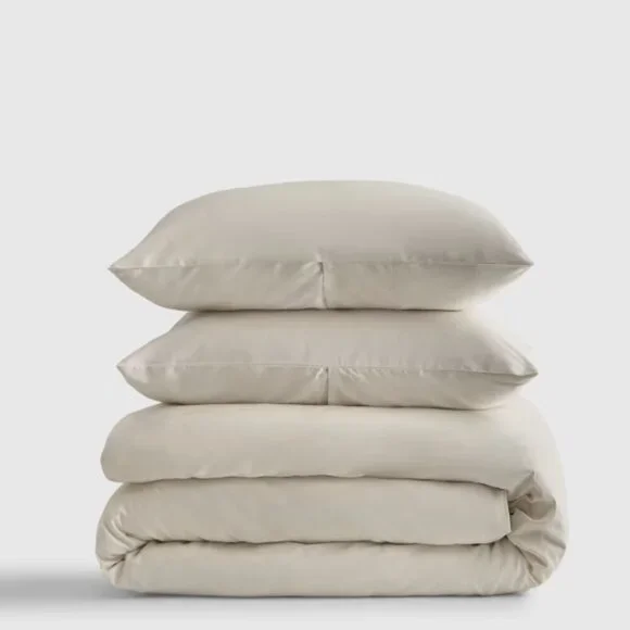 NWT QUINCE Luxury Organic Sateen Duvet Cover Shams Sand Full/Queen SOLD OUT Q21 - Picture 3 of 9